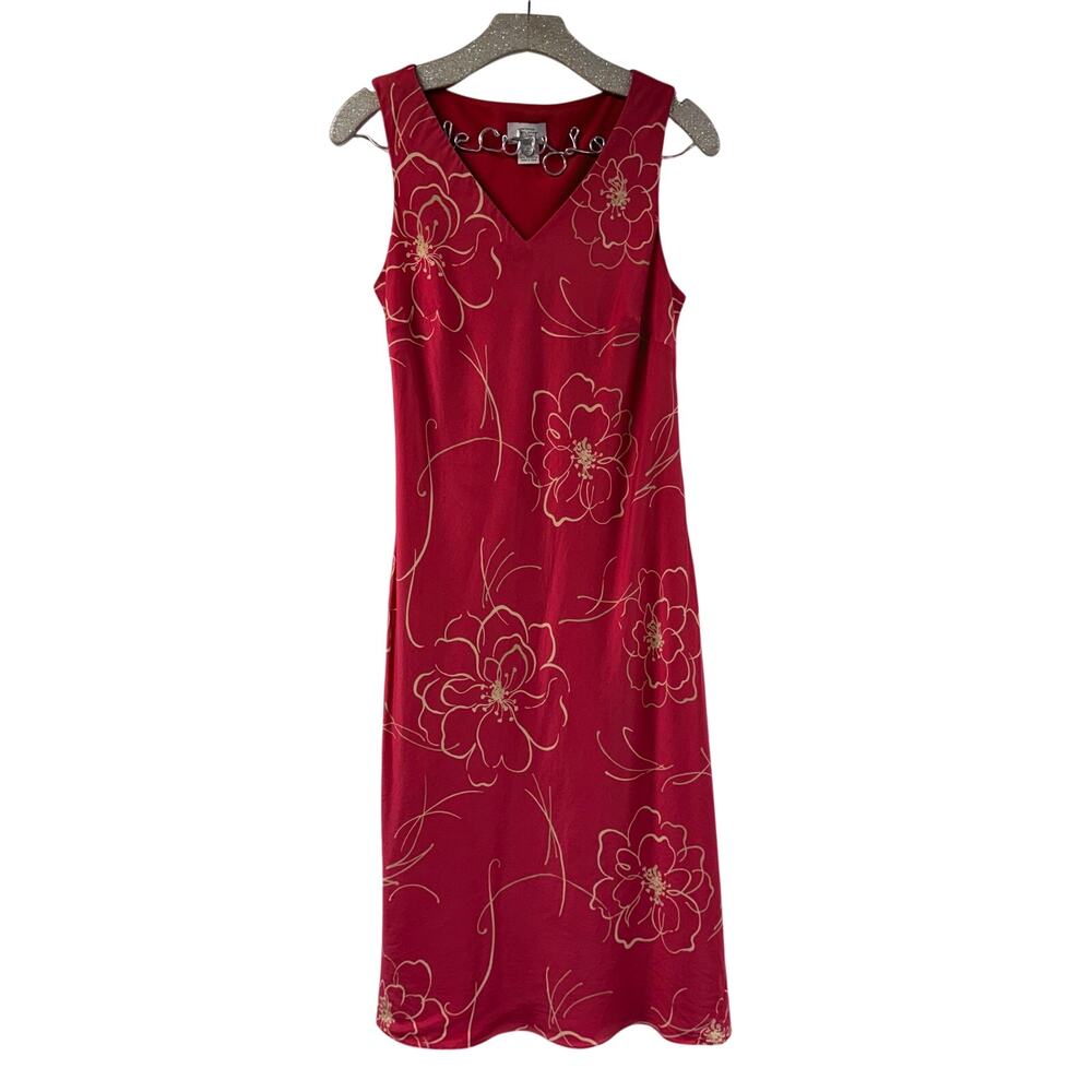 Ann Taylor Loft Red Floral Mini Dress 10 100% Silk Sleeveless V Neck